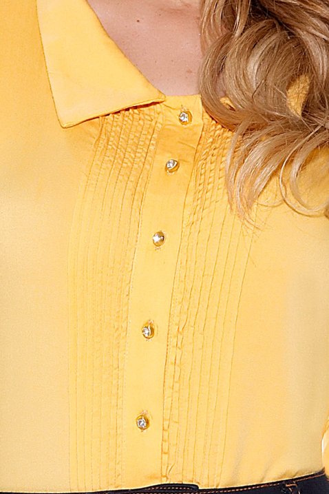 camisa amarela botoes manga 3 4 nervuras frontais titanium frente detalhe