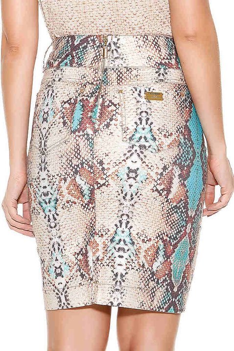 saia estampa abstrata imperio jeans costas baixo