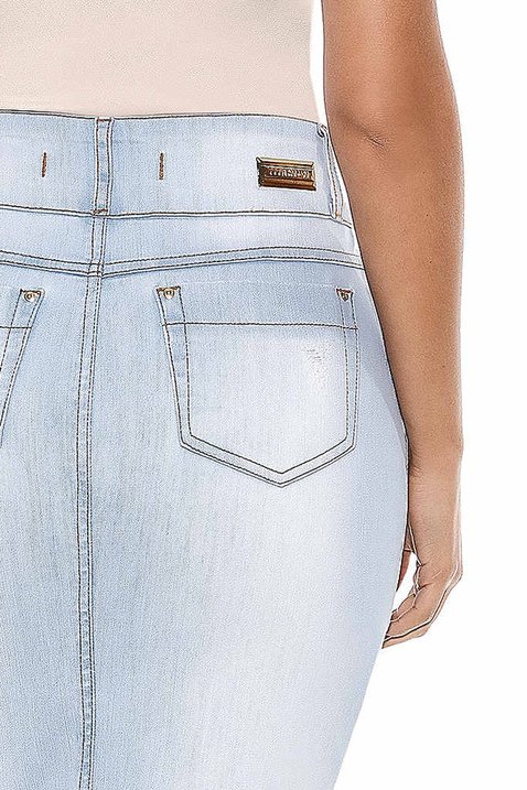 saia mullet destroyed abotoamento frontal titanium jeans costas baixo detalhe