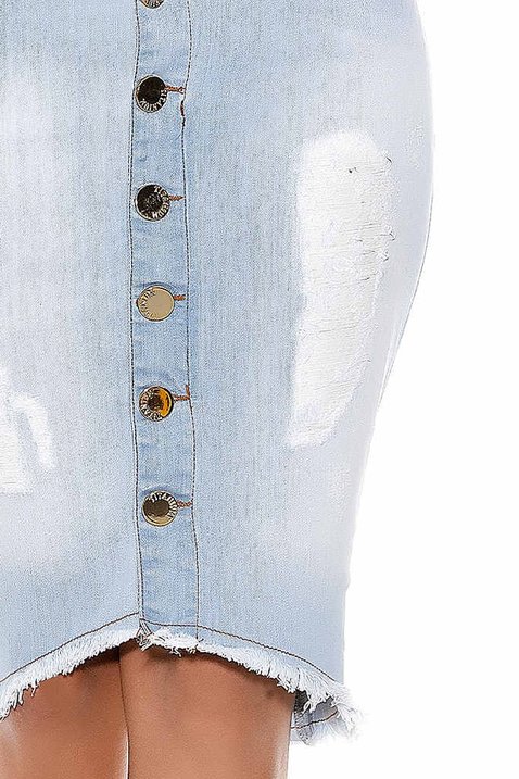 saia mullet destroyed abotoamento frontal titanium jeans frente baixo detalhe