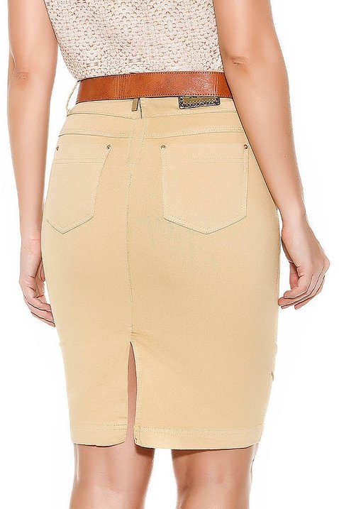 saia bege recortes na barra imperio jeans costas baixo