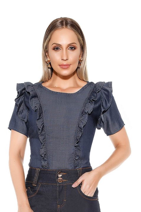blusa jeans com babados imperio jeans frente