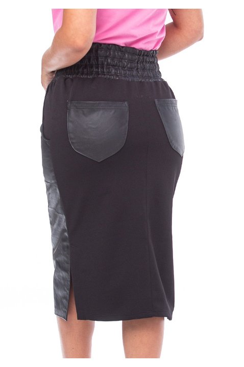 saia de couro midi com bolsos e lastex pura mania pm6012 5