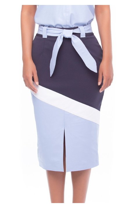 saia de couro azul lapis com cinto pele mania pm6010