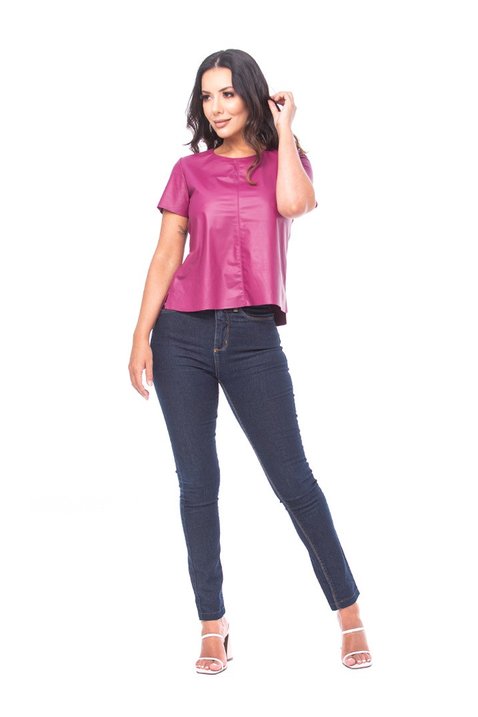 t shirt magenta em couro legitimo pele mania pm7030 1
