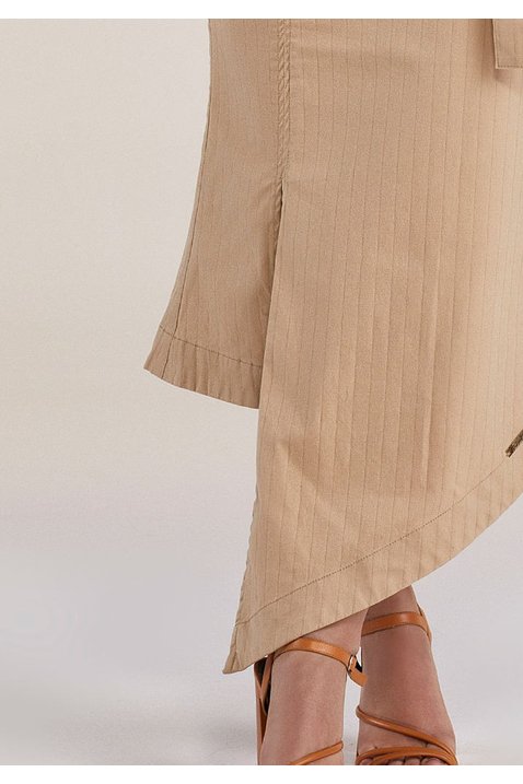 saia bege lapis assimetrica titanium jeans baixo detalhe