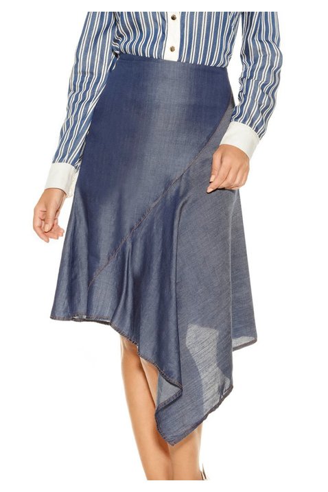 saia azul escuro barrado assimetrico titanium jeans baixo