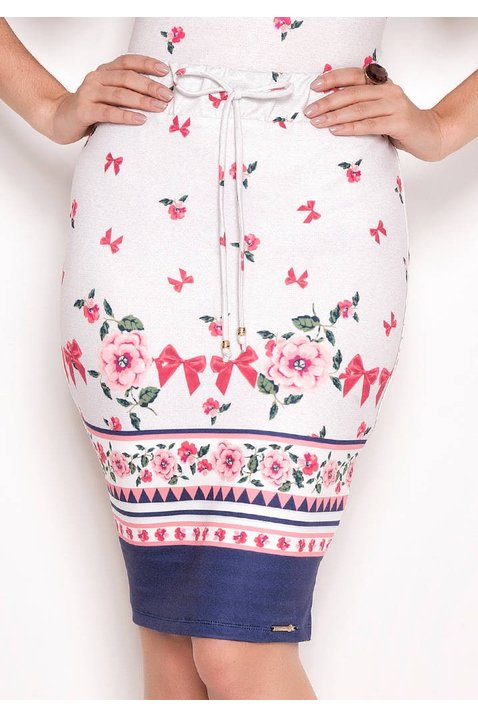 saia lapis branca estampada com amarracao laura rosa
