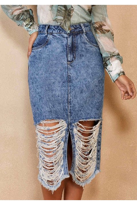 saia jeans midi destroyed rasgado com fenda titanium jeans ttn25513 1