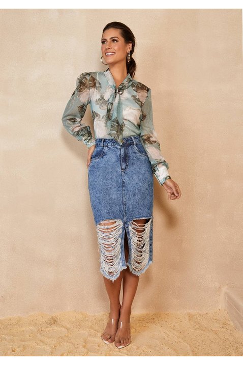 Saia Jeans Midi Jeans Moda EvangÃ©lica Moda Evangélica Titanium