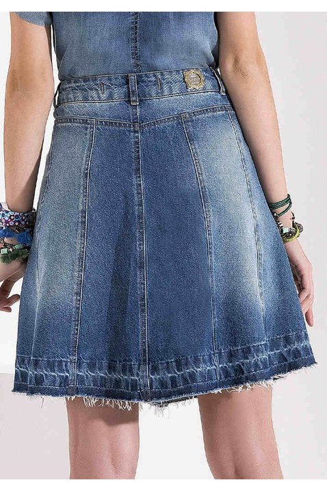 saia gode jeans detalhes em recortes imperio z costas