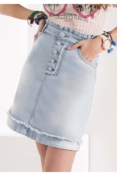saia evase jeans detalhe botoes imperio z baixo