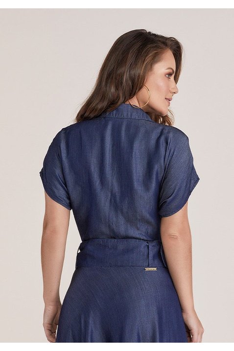 camisa feminina jeans escuro titanium jeans costas cima