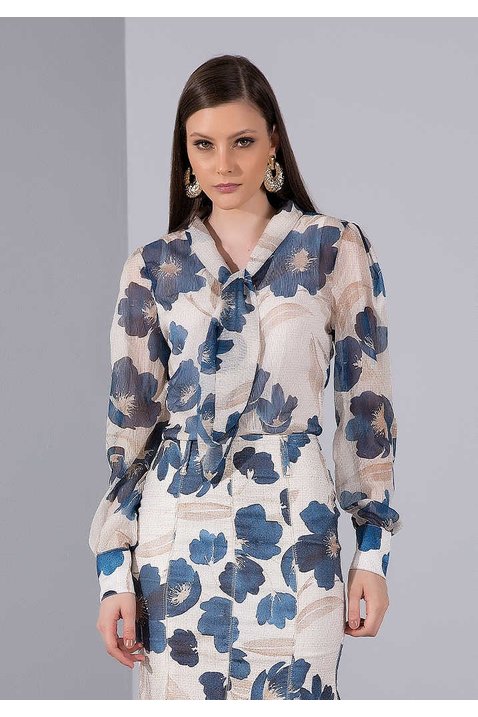 camisa off white floral azul gola laco titanium jeans cima
