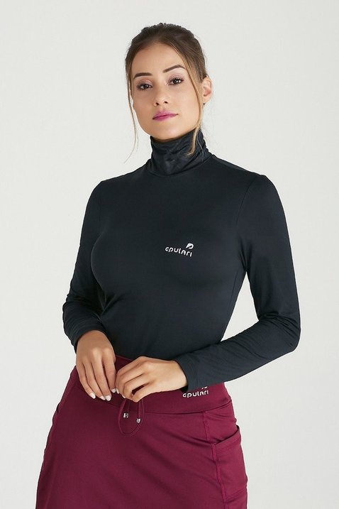 blusa manga longa gola alta preta tecido peluciado termico protecao uv50 epulari