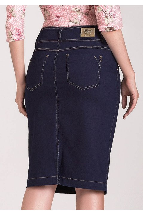 saia tradicional jeans preto laura rosa costas baixo