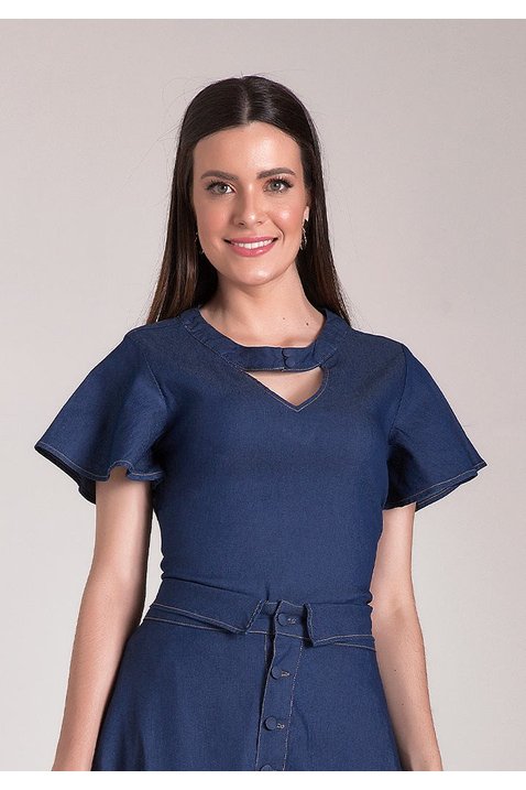 blusa jeans mangas flare laura rosa