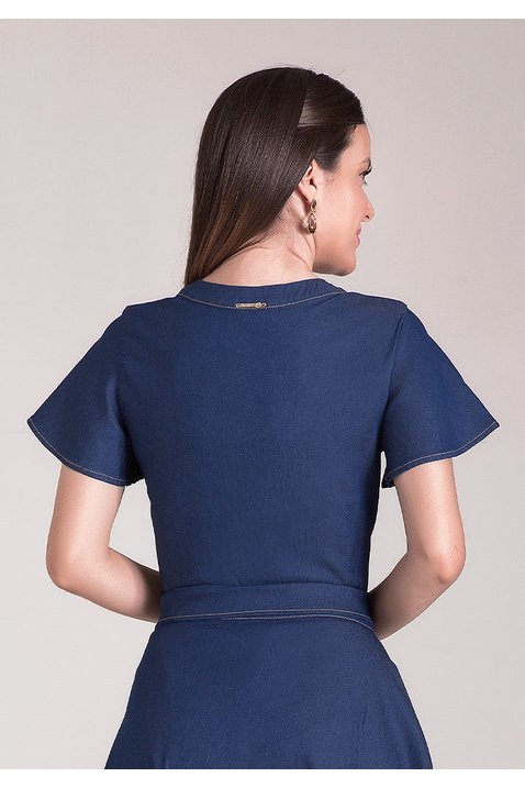 blusa jeans mangas flare laura rosa costas