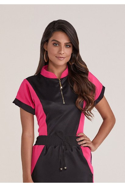 blusa bicolor em alfaiataria titanium jeans cima
