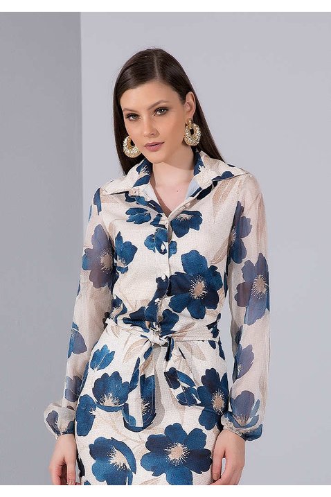 camisa feminina floral manga longa titanium jeans