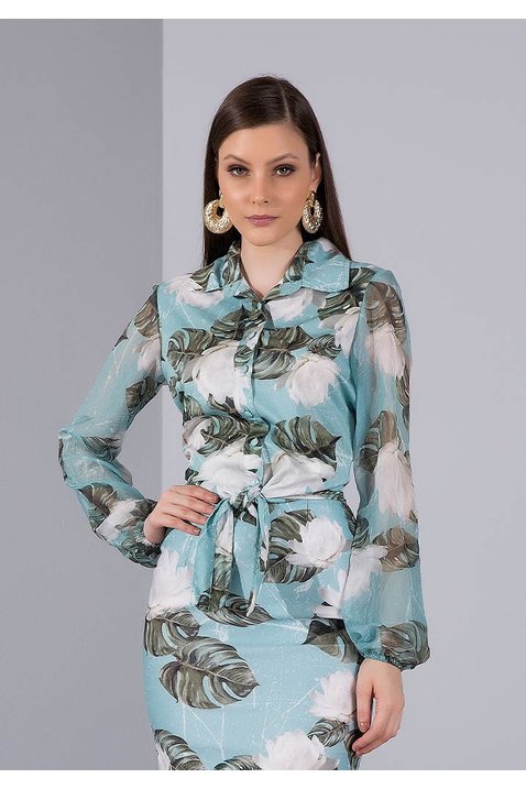 camisa feminina floral verde manga longa titanium jeans