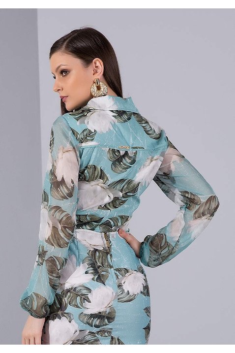 camisa feminina floral verde manga longa titanium jeans costas