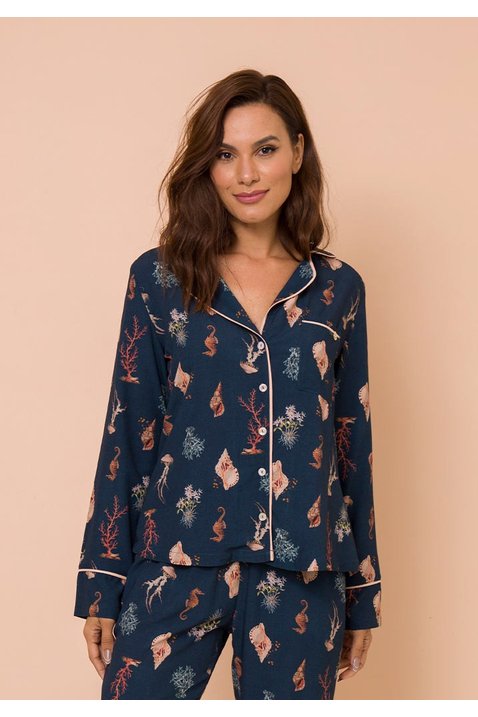 pijama conjunto manga longa com calca hosana lekazis cima