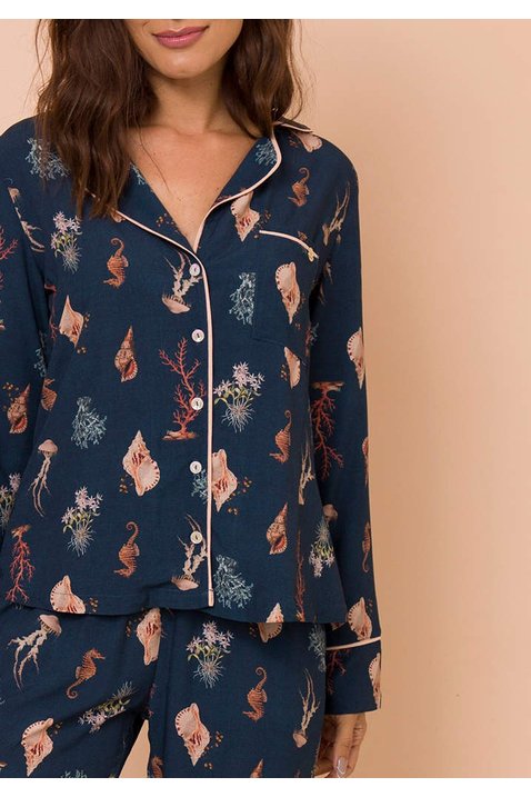 pijama conjunto manga longa com calca hosana lekazis cima detalhe