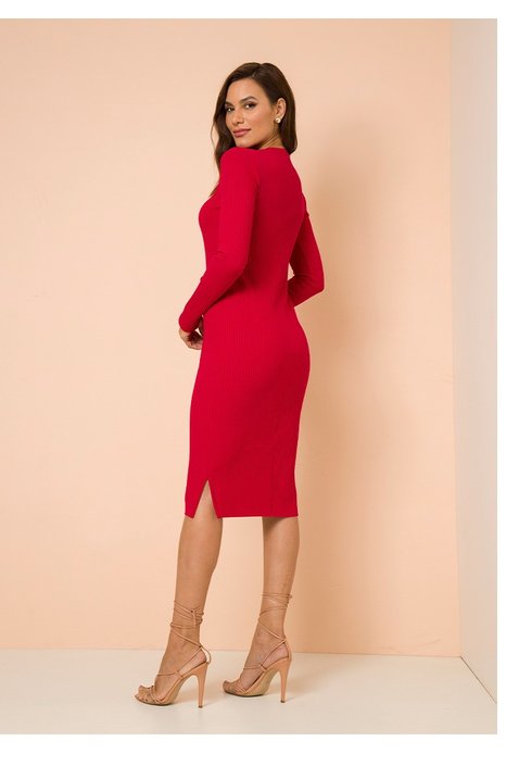 vestido tubinho vermelho malha canelada edna lekazis costas