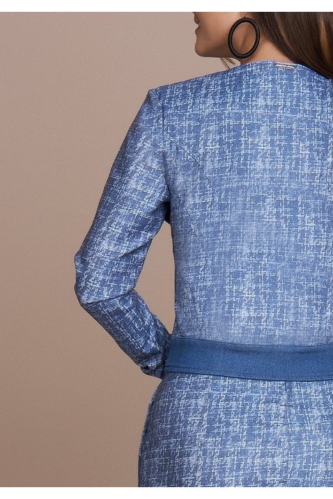 jaqueta azul sarja estampa exclusiva titanium jeans costas cima detalhe