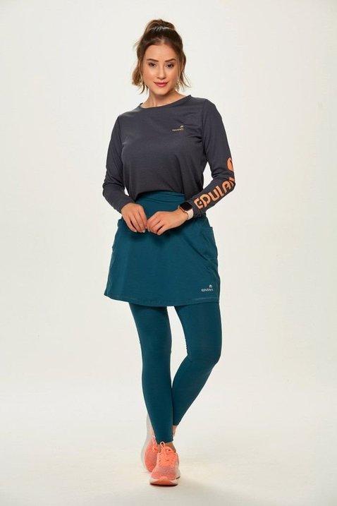 saia calca comprida ciclista almofada azul petroleo alta compressao uv50 epulari modelo