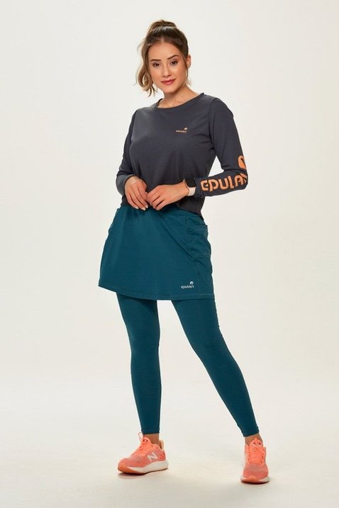 saia calca comprida ciclista almofada azul petroleo alta compressao uv50 epulari