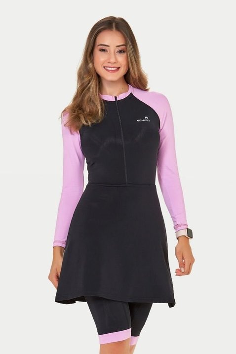 macaquinho ciclista feminino manga longa com almofada protecao uv50 epulari modelo