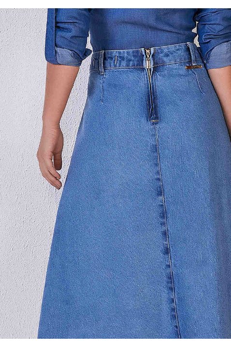 Saia Evasê Ver Saias Jeans Saia Jeans Evasê Laura Rosa Jeans Moda