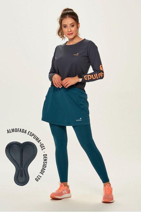 saia calca comprida ciclista com almofada feminina alta compressao azul petroleo epulari2