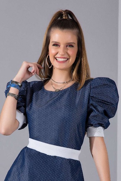 blusa feminina jeans mangas bufantes imperio z 5