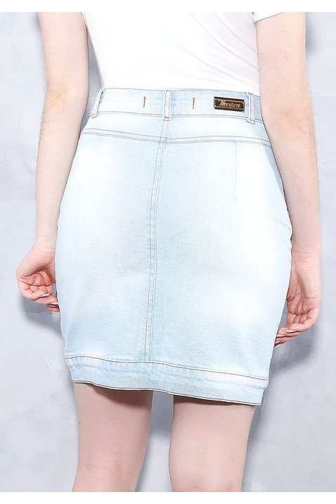 saia evase jeans claro abotoamento frontal titanium costas baixo
