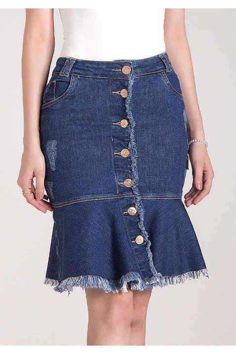 saia sino jeans barra desfiada botoes frontais laura rosa bixo
