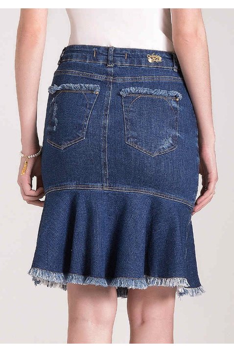 saia sino jeans barra desfiada botoes frontais laura rosa costas baixo