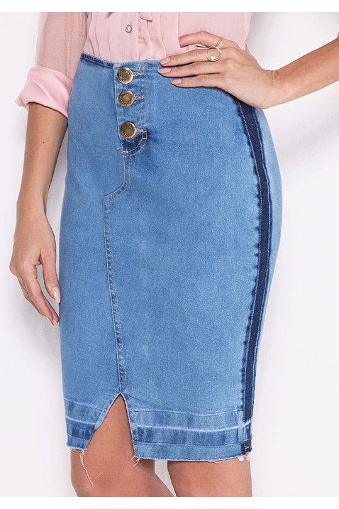 saia jeans lapis barra desfeita laura rosa baixo