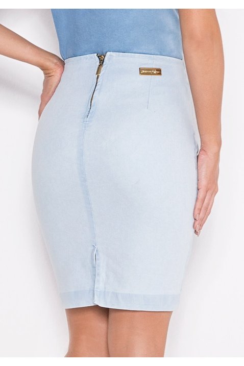 saia lapis jeans recortes frontais laura rosa costas baixo