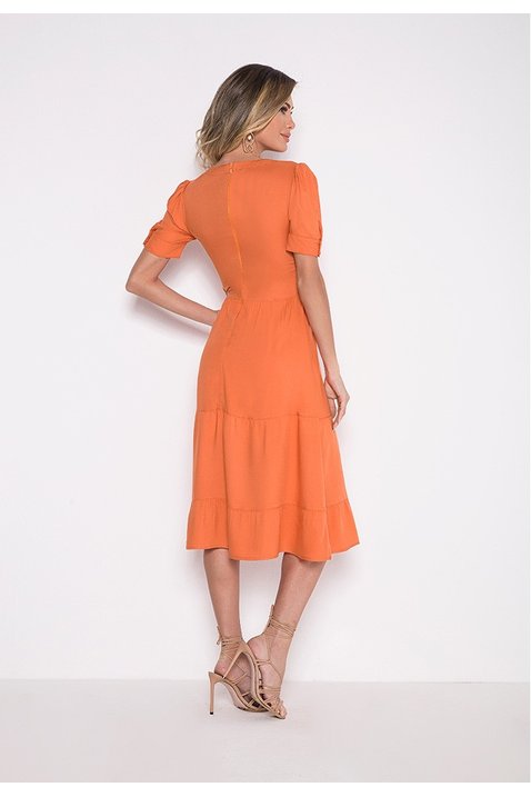 vestido gode laranja detalhe guippir laura rosa costas