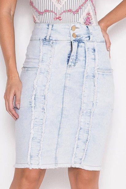 saia jeans claro recortes frontais desfiados 2