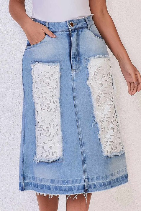 saia jeans evase barra desmanchada 8