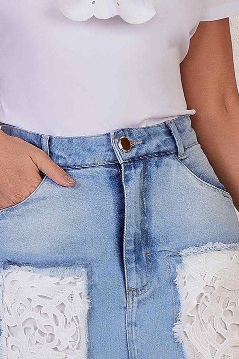 saia jeans evase barra desmanchada 9