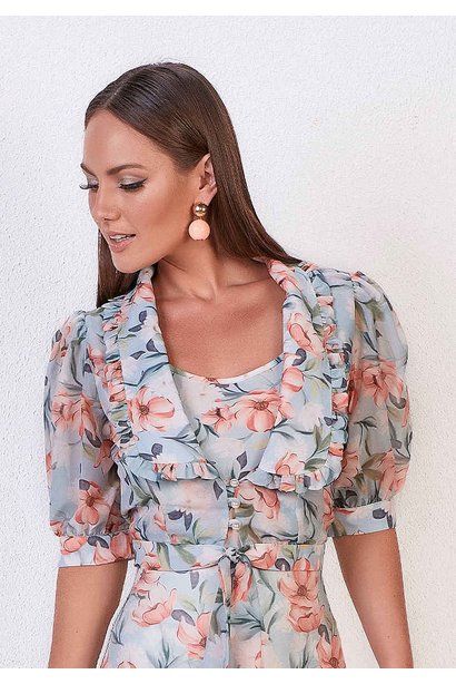 blusa com sobreposicao mangas bufantes estampada titanium cima