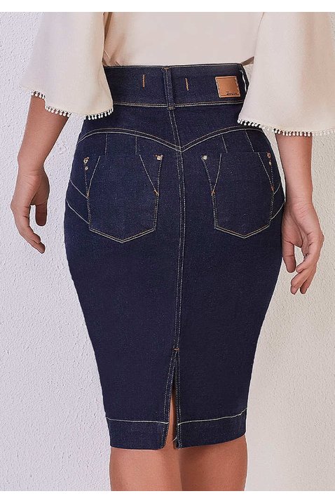 saia jeans escuro push up titanium jeans costas baixo