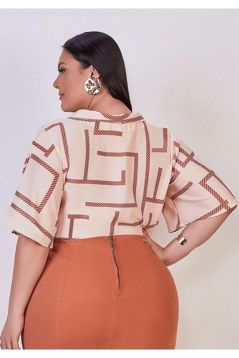 blusa plus max mangas estampada titanium costas cima
