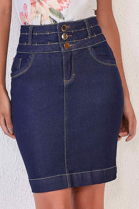 saia jeans escuro reta cos largo 1
