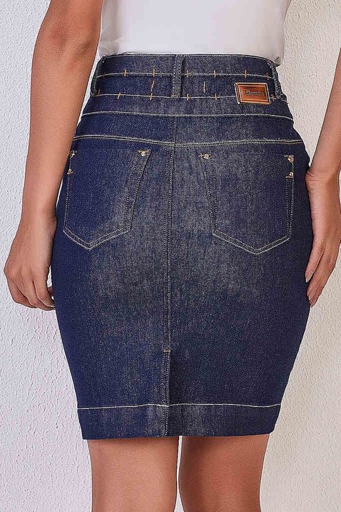 saia jeans escuro reta cos largo 5